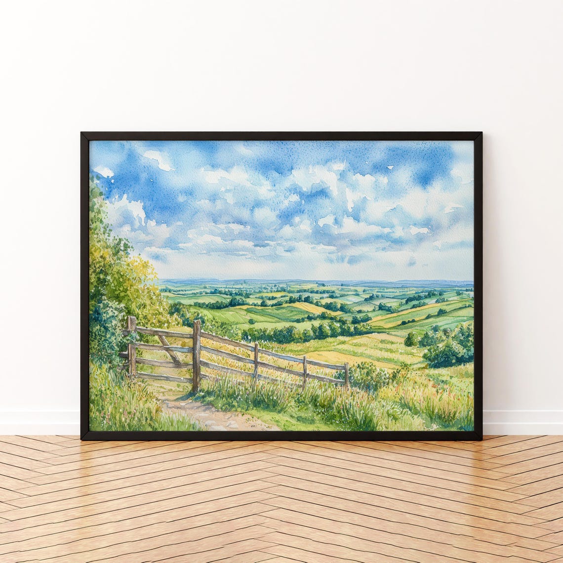 Lincolnshire Wolds England Rolling Hills Watercolor Countryside Poster