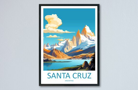 Santa Cruz Argentina Jagged Peaks Blue Lake Alpine Travel Poster