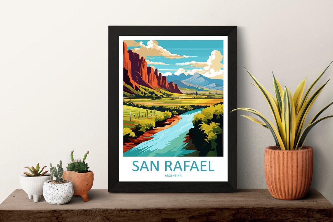 San Rafael Argentina Red Rock Canyon River Valley Travel Poster - Image 3