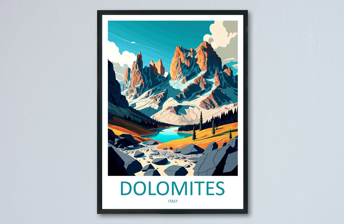 Dolomites Travel Poster, Italian Mountains