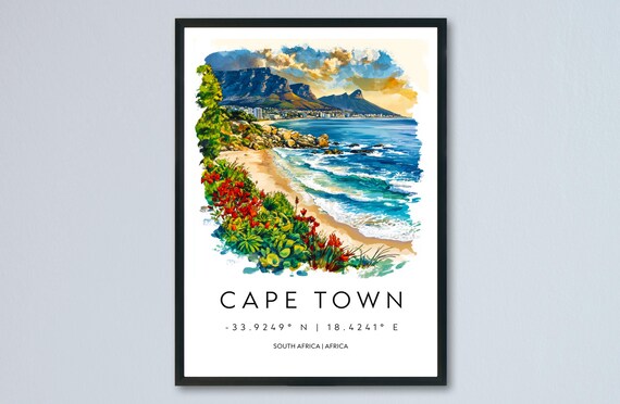 Cape Town Table Mountain Beach Coast South Africa Travel Poster