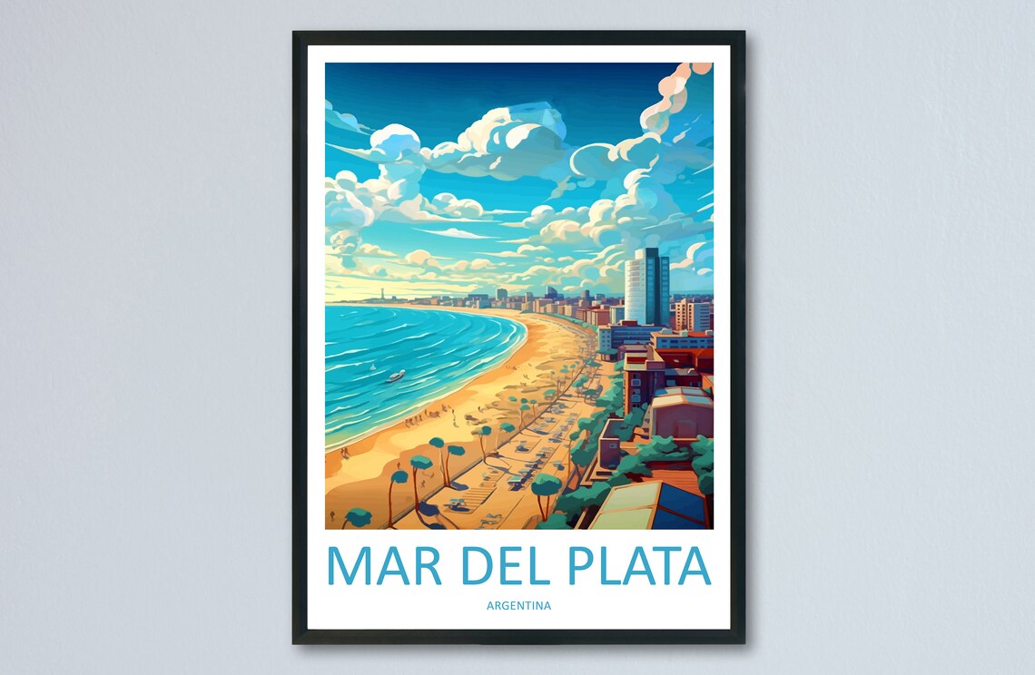 Mar Del Plata Argentina Beach Promenade Skyline Travel Poster