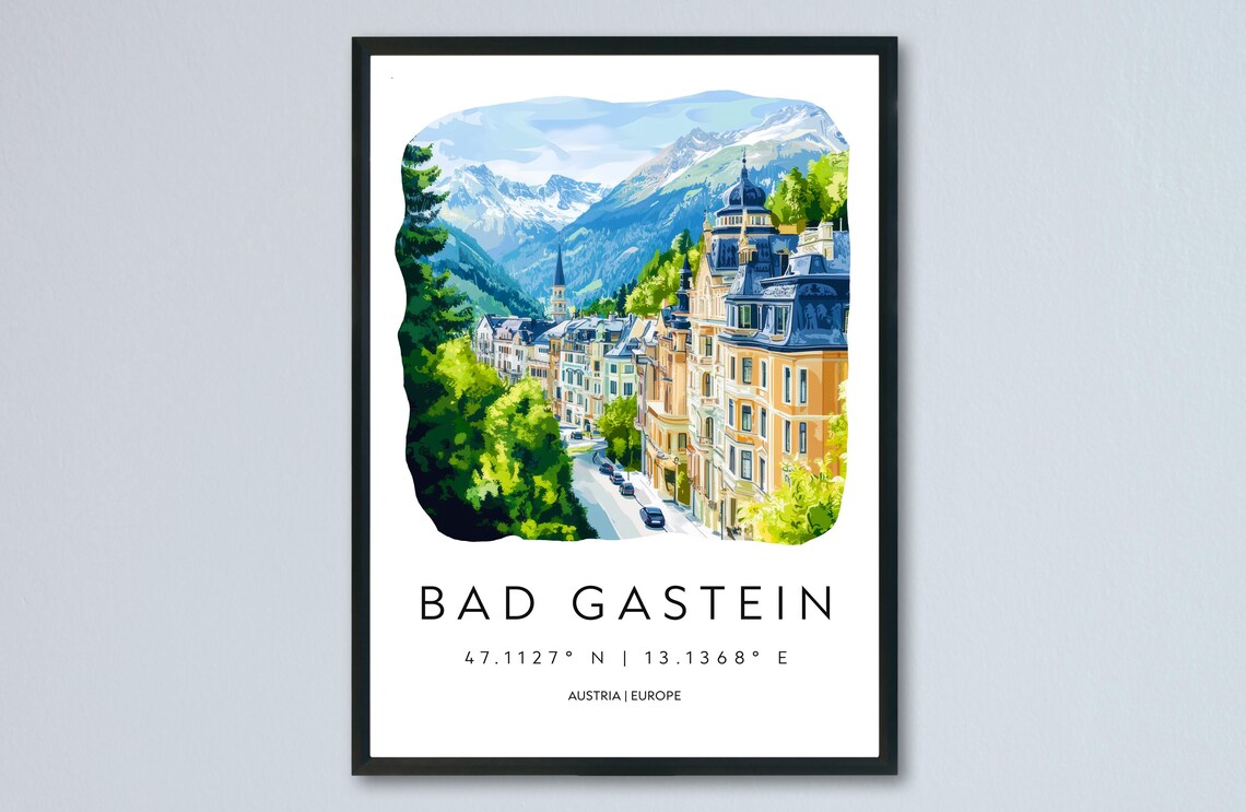 Bad Gastein Austria Historic Street Watercolor Mountain Poster