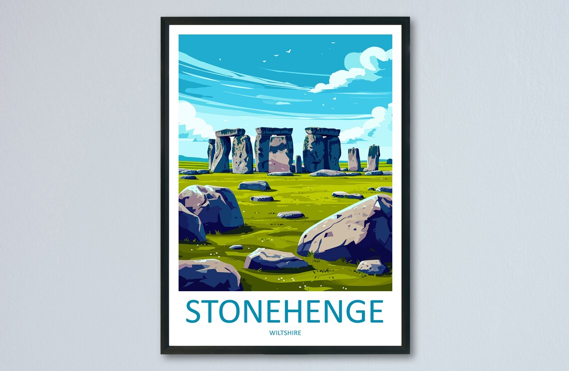Stonehenge Wiltshire Poster with Ancient Stone Circle Meadow