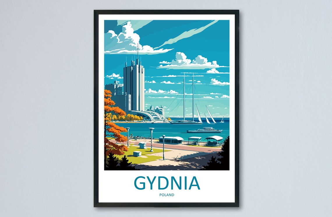 Gdynia Poland Modern Harbor Waterfront Sailboats Travel Poster