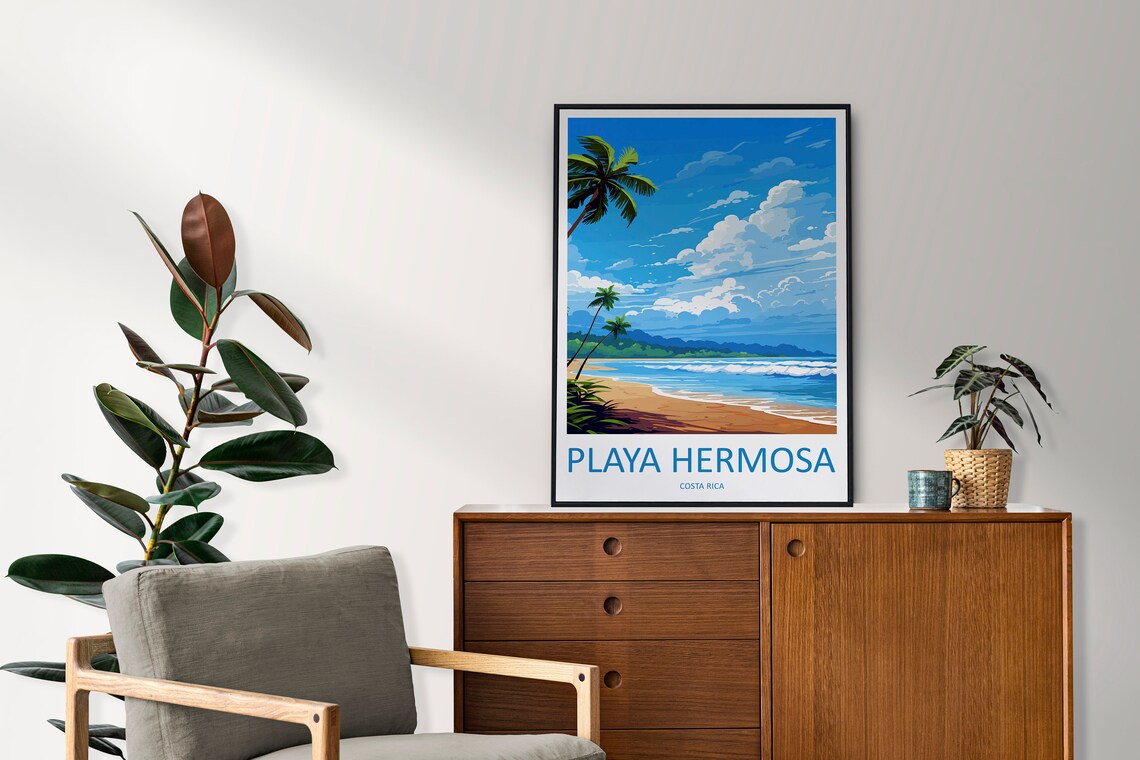 Playa Hermosa Costa Rica Palm Beach Surf Waves Ocean Travel Poster - Image 2