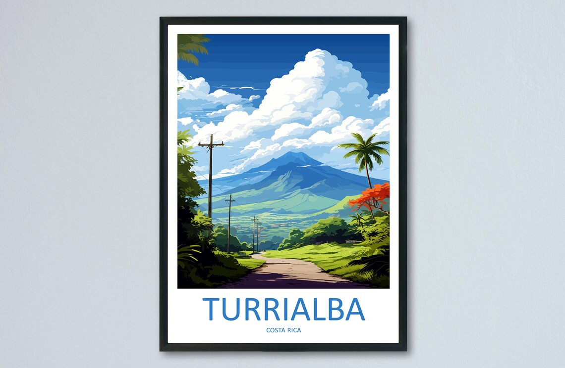 Turrialba Costa Rica Volcano Valley Road View Green Peaks Travel Poster