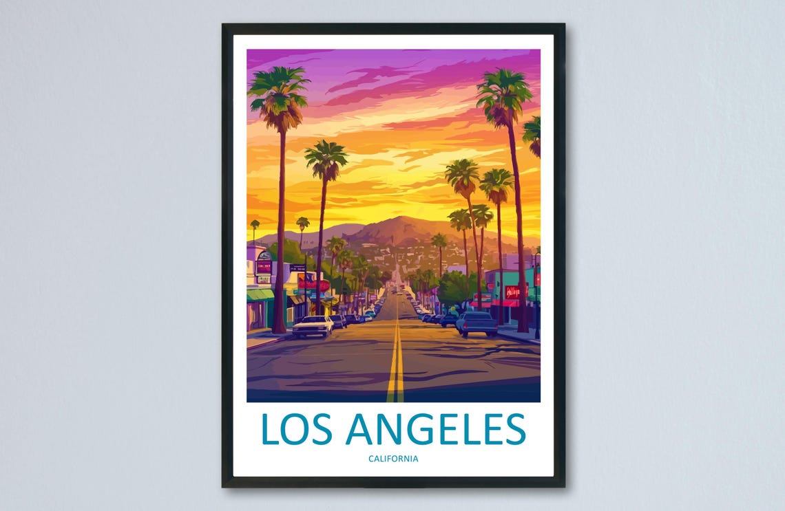 Los Angeles Palm Lined Street Sunset City Boulevard Travel Poster