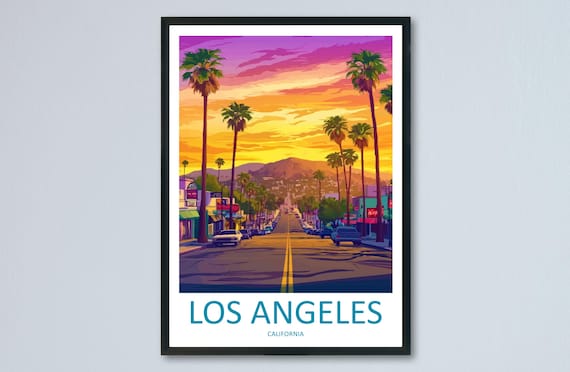 Los Angeles Palm Lined Street Sunset City Boulevard Travel Poster
