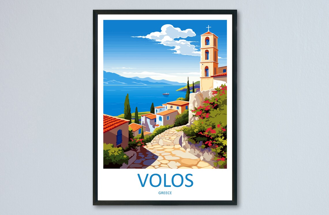 Volos Greece Hilltop Old Town Bell Tower Over Aegean Sea Poster