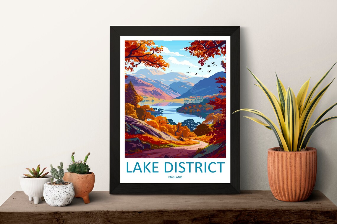 Lake District England Autumn Fells Overlook Lake View Travel Poster - Image 3