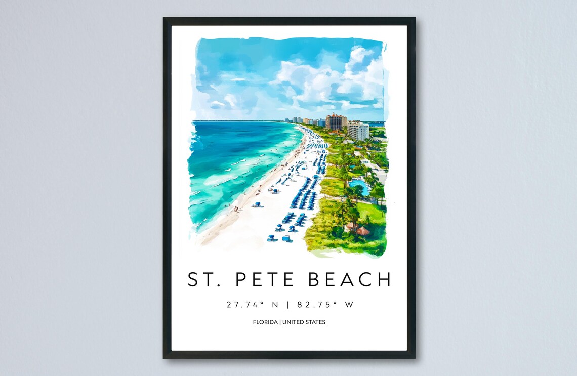 St Pete Beach Florida Watercolor Coastal Art Destination Print