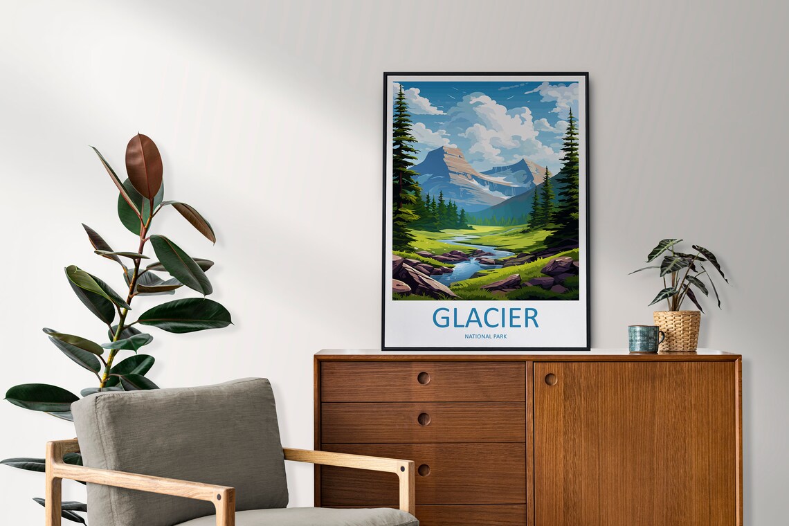 Glacier National Park Mountain Stream Evergreen Valley Poster - Image 2