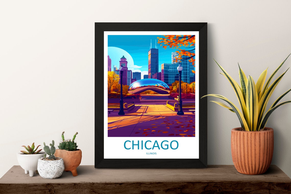 Chicago Illinois Millennium Park Cloud Gate Bean Travel Poster - Image 3