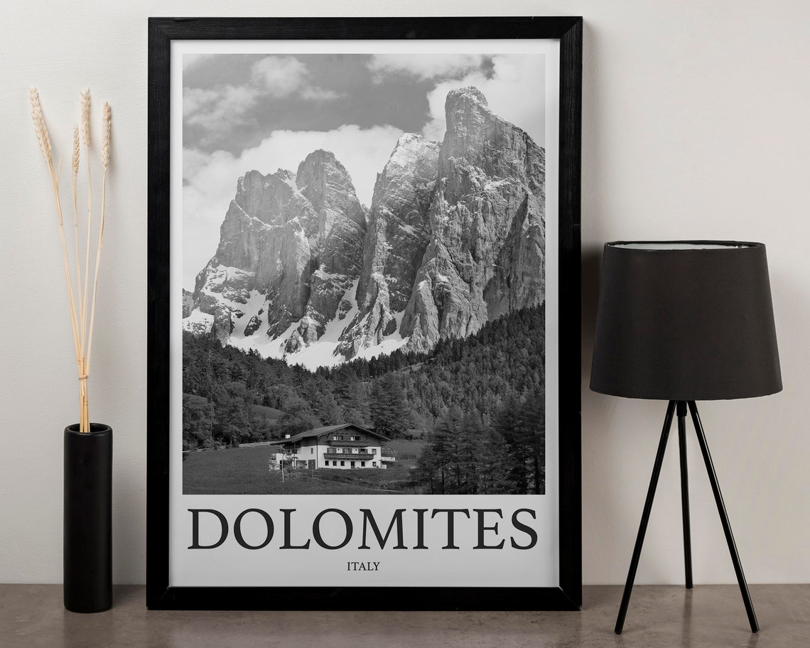Dolomites Italy Jagged Alpine Peaks Mountain Lodge Photo Poster - Image 3