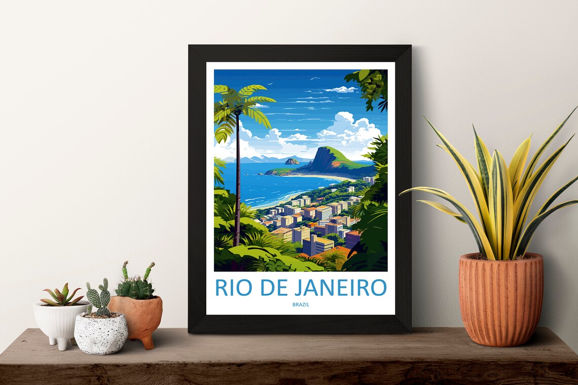 Rio de Janeiro Brazil Bay Cityscape Mountains Vintage Poster - Image 3