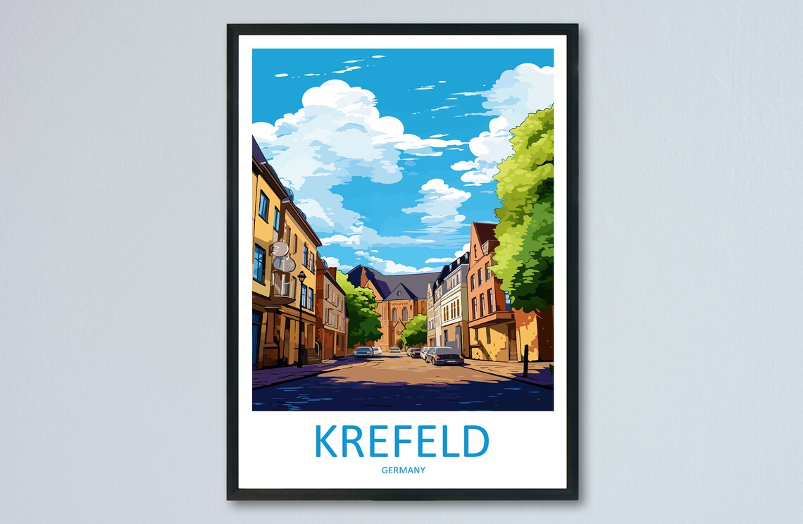 Krefeld Germany Historic City Street Church Trees Travel Poster