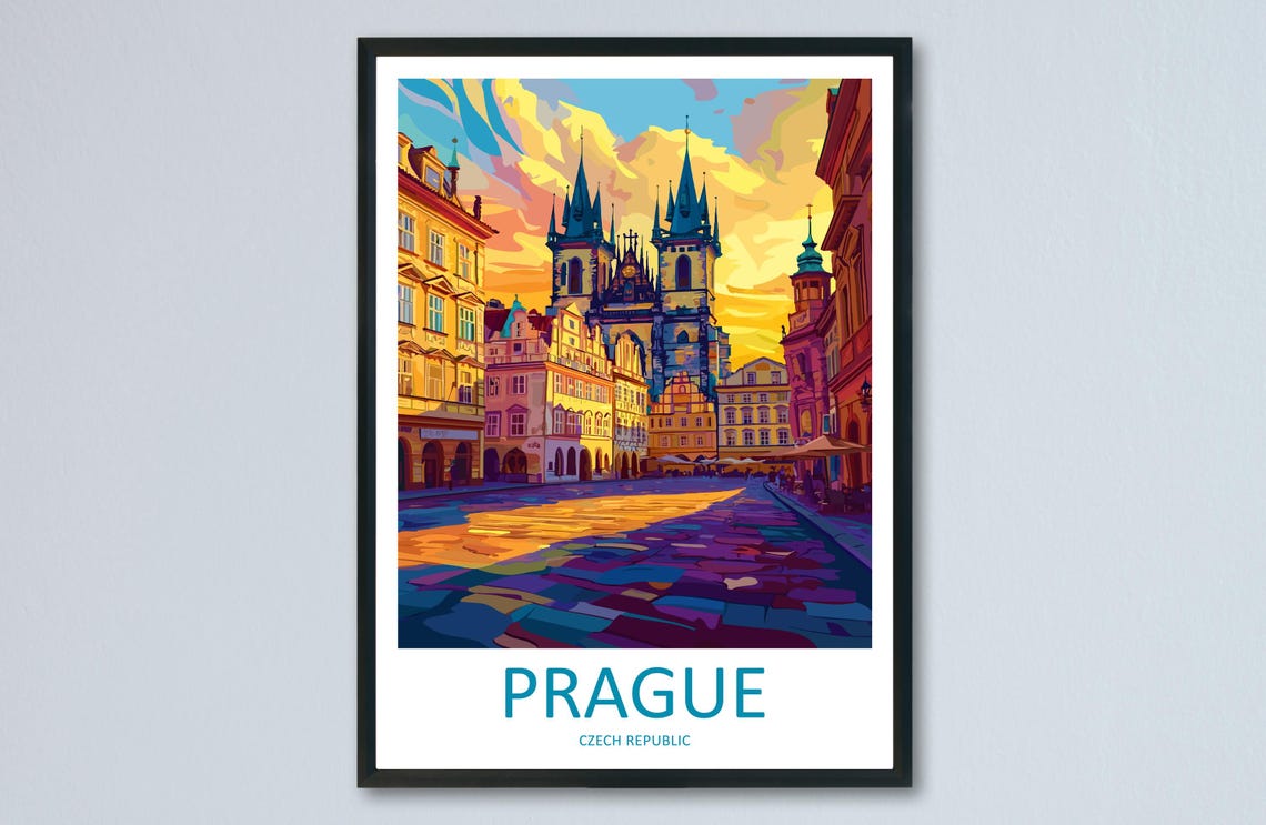 Prague Travel Poster, Czech Republic Historic Decor