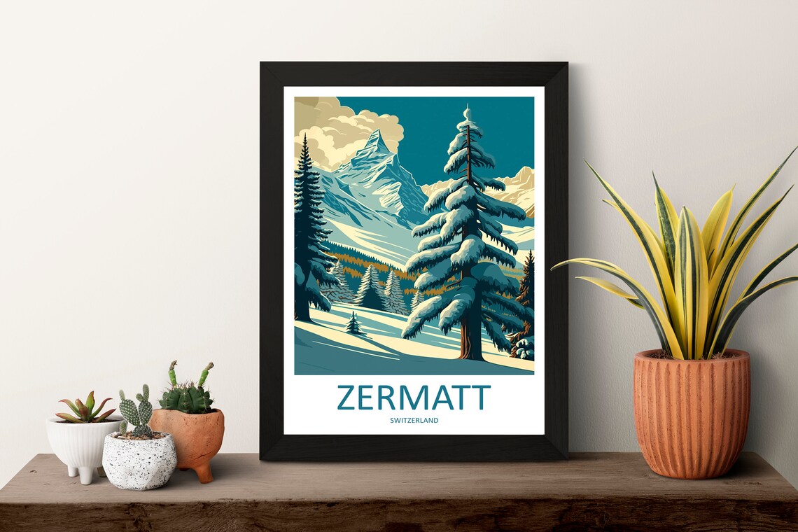 Zermatt Switzerland Matterhorn Snowy Pine Forest Alpine Travel Poster - Image 3