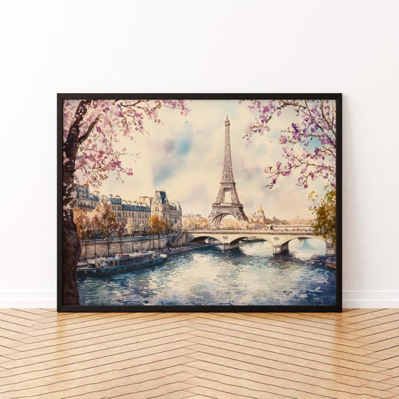 Paris Watercolor Poster Landscape Wall Art Hanging Home Dcor Gift Lovers France