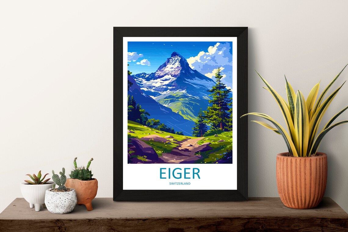 Eiger Mountain North Face Swiss Alps Hiking Trail Travel Art Poster - Image 3