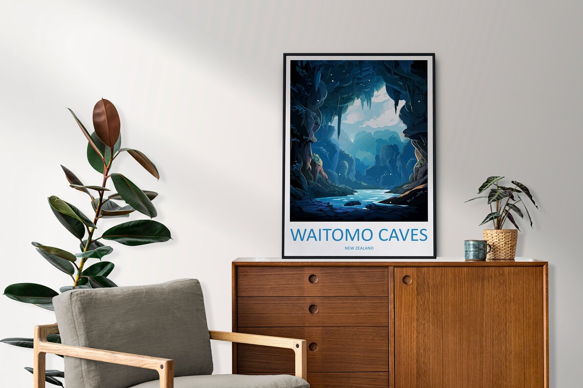Waitomo Caves New Zealand Underground River Cave Illustration Poster - Image 2