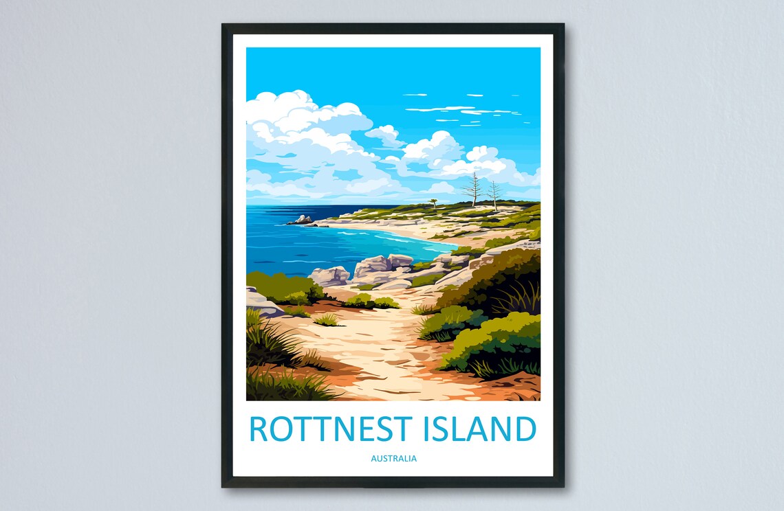 Rottnest Island Australia Rocky Cove Beach Scene Travel Poster