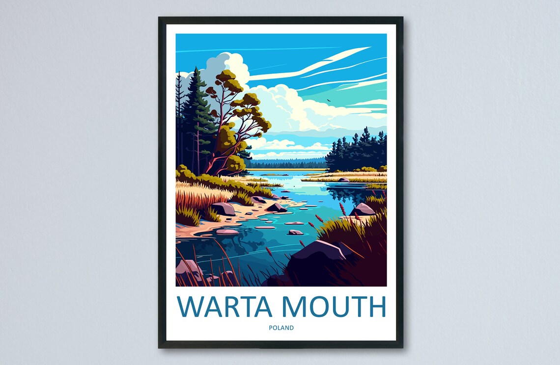 Warta Mouth Poland River Marshlands Birds Retro Style Travel Poster