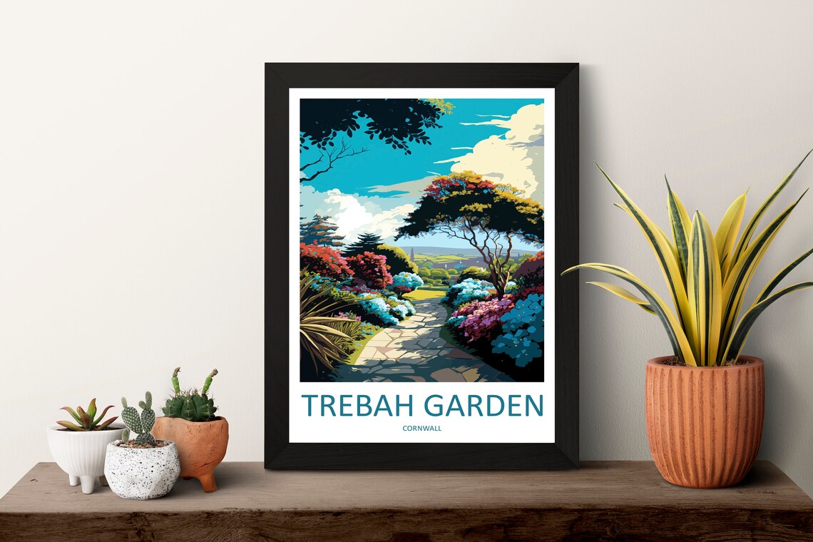 Trebah Garden Cornwall Colorful Flower Path Subtropical Travel Poster - Image 3