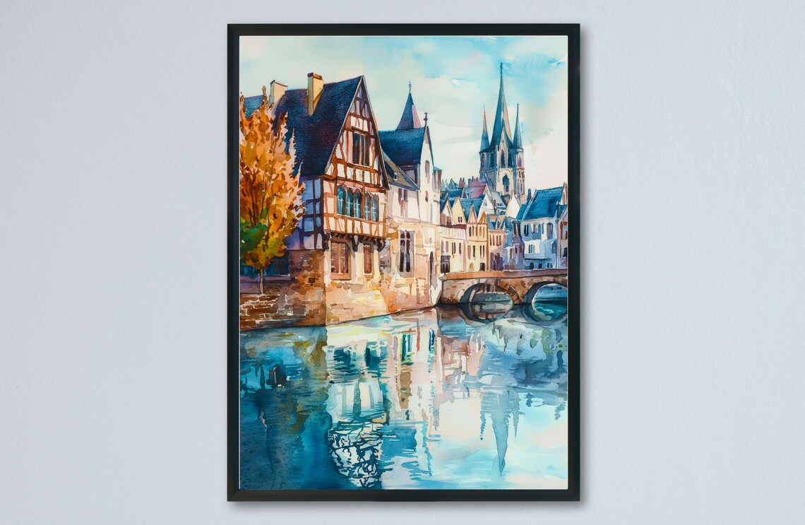 Limoges France River Cathedral Old Town Watercolor Art Poster