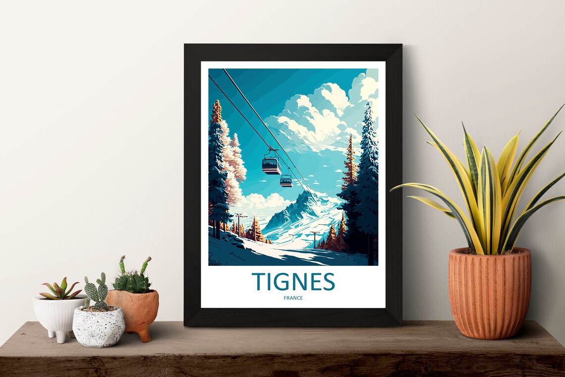 Tignes France Ski Gondolas Over Snowy Slopes Winter Travel Poster - Image 3