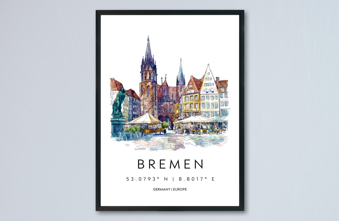 Bremen Watercolor Germany Market Square Cathedral Travel Poster