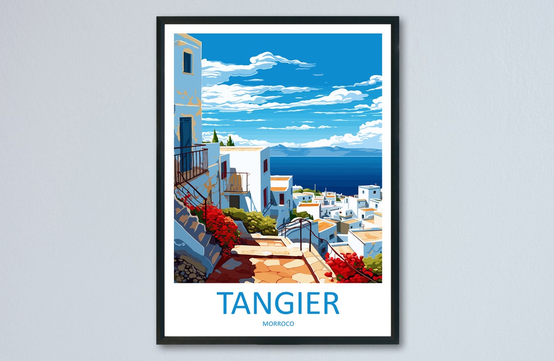 Tangier Morocco Whitewashed Old Town Ocean View Travel Poster
