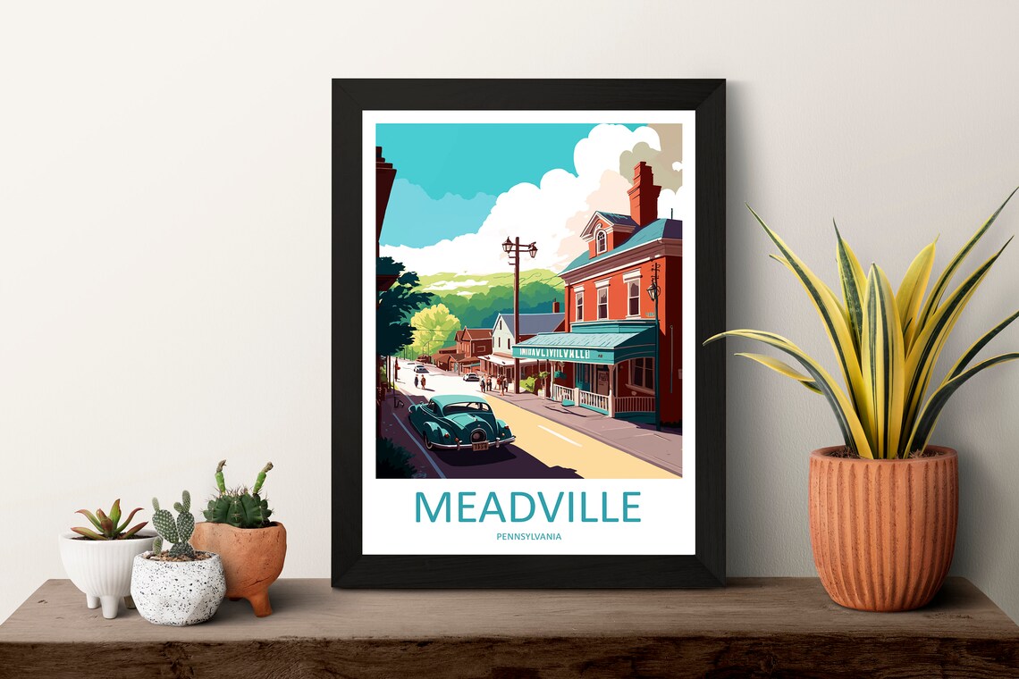 Meadville Pennsylvania Vintage Car Main Street Travel Poster - Image 3