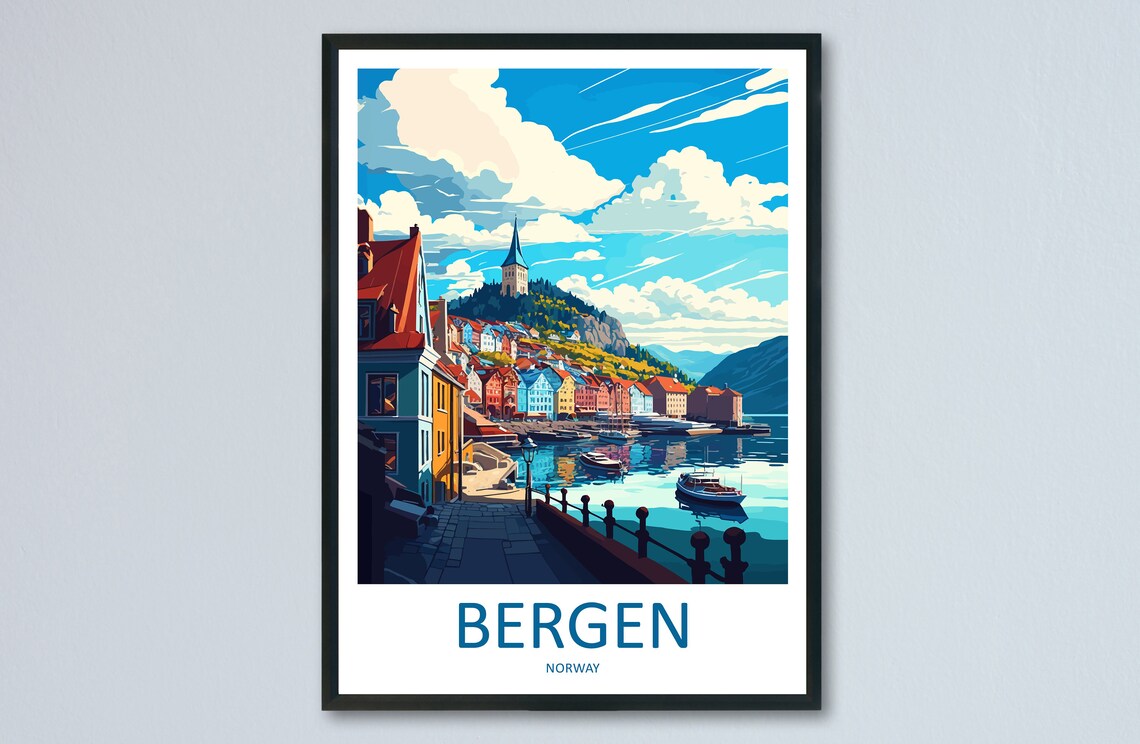 Bergen Norway Colorful Harbor Houses Waterfront Cityscape Poster