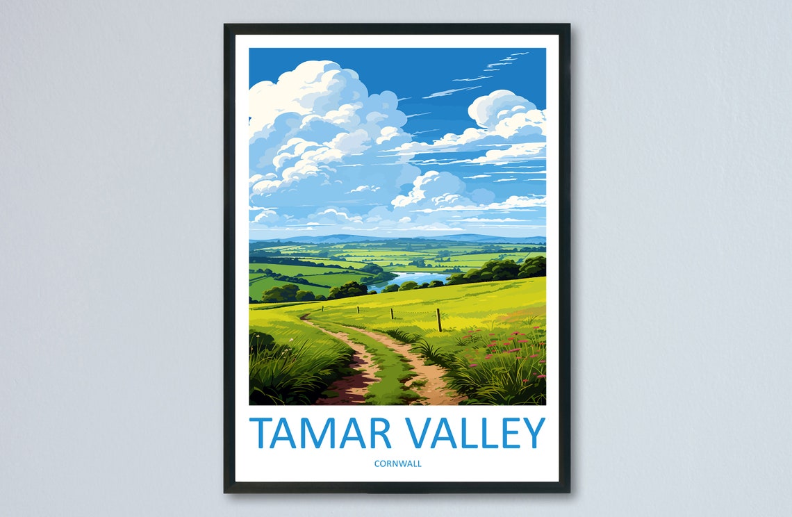 Tamar Valley Cornwall Rolling Hills Country Path Travel Poster