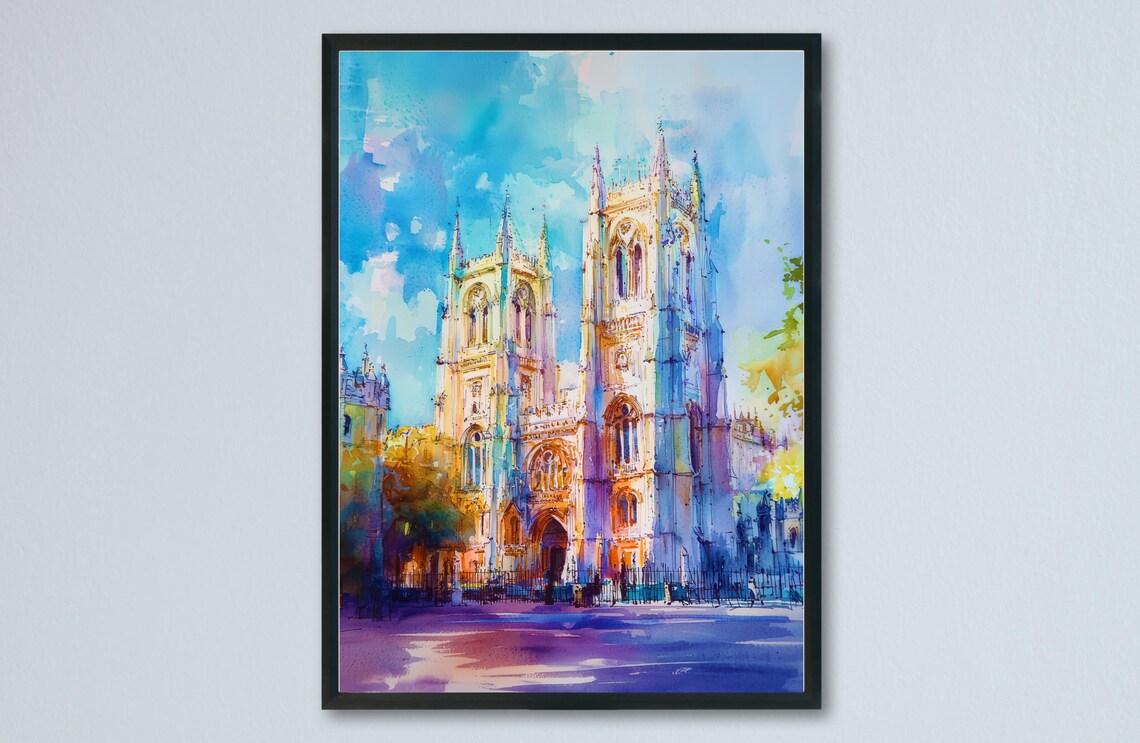 Westminster Abbey Twin Towers Watercolor London Gothic Church Poster