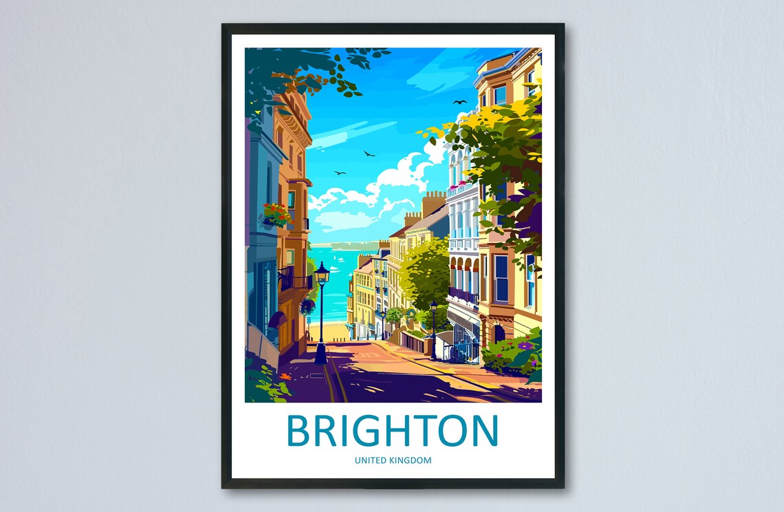 Brighton United Kingdom Seaside Street Ocean View Travel Poster