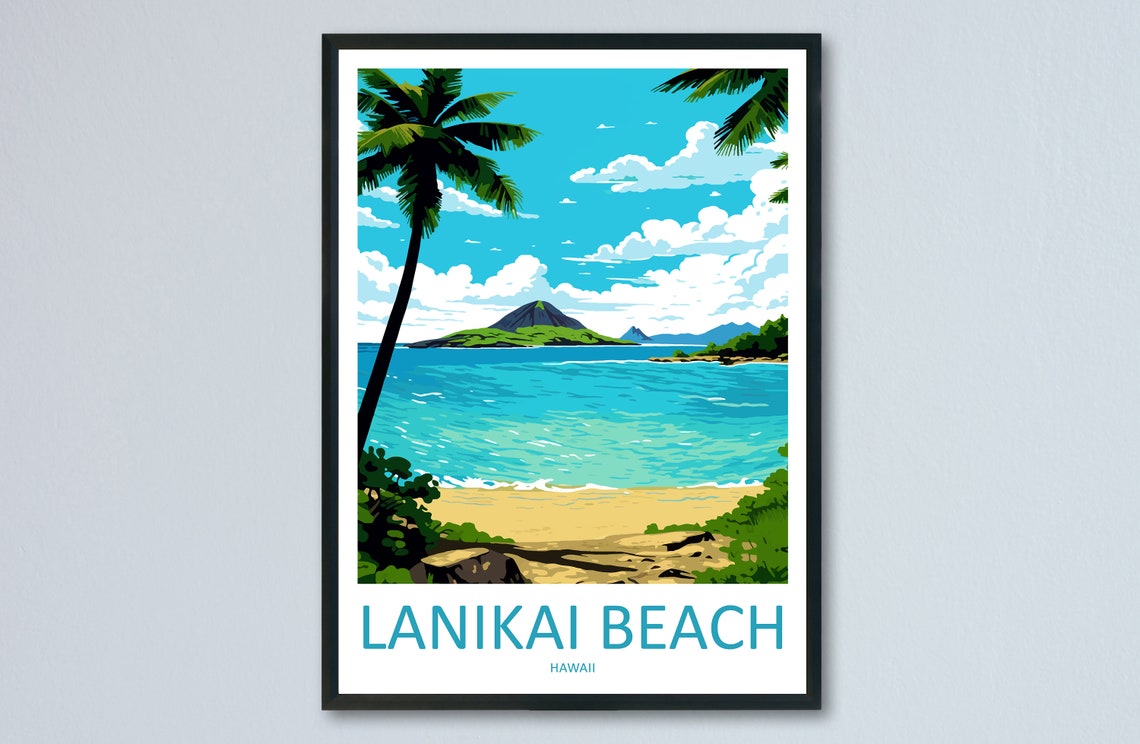 Lanikai Beach Hawaii Palm Trees Island Turquoise Sea Travel Poster