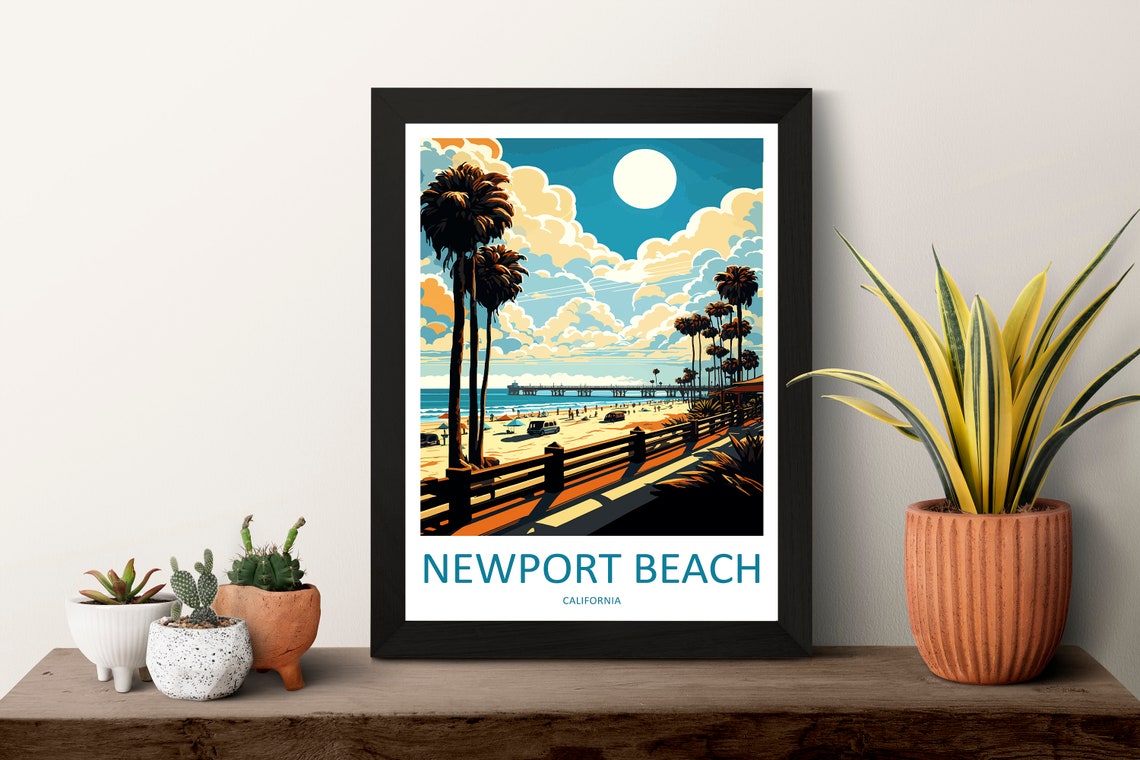 Newport Beach California Palm Promenade Pier Ocean Scene Poster - Image 3