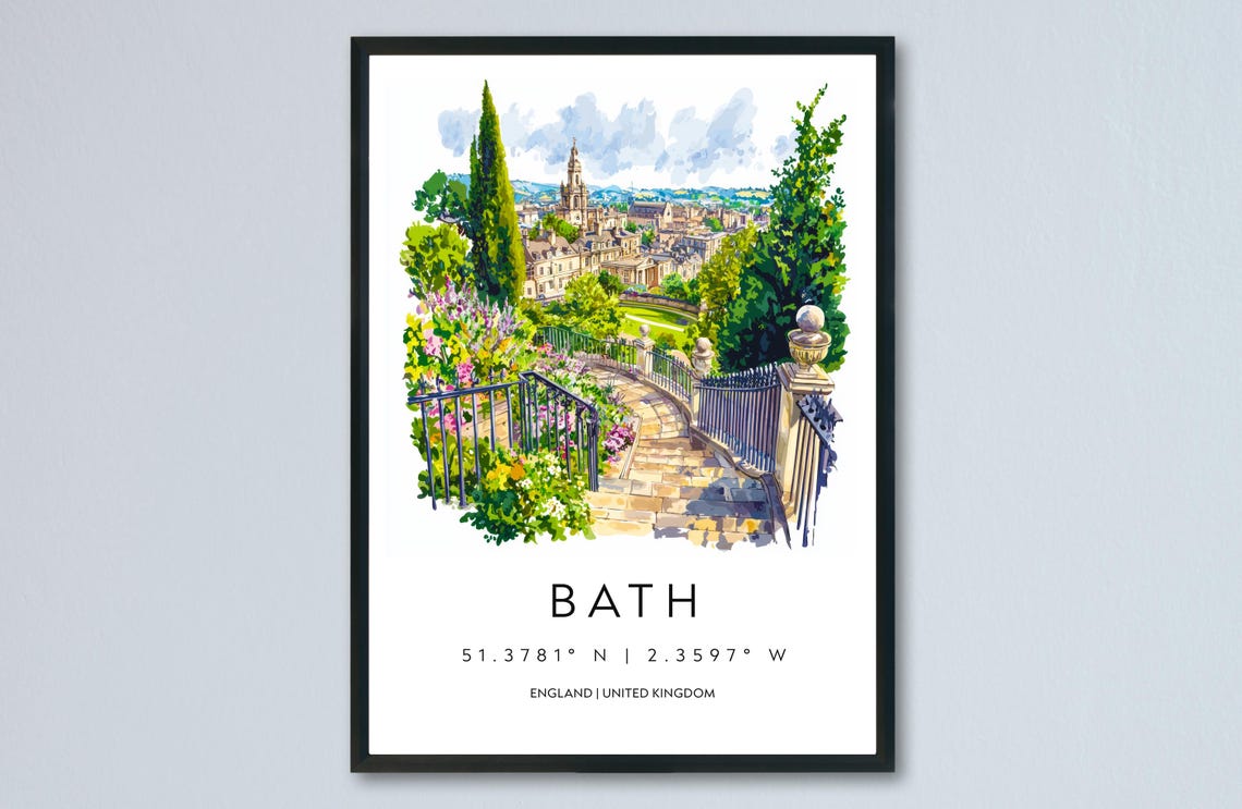 Bath Watercolor Travel Poster, Cityscape Art Print