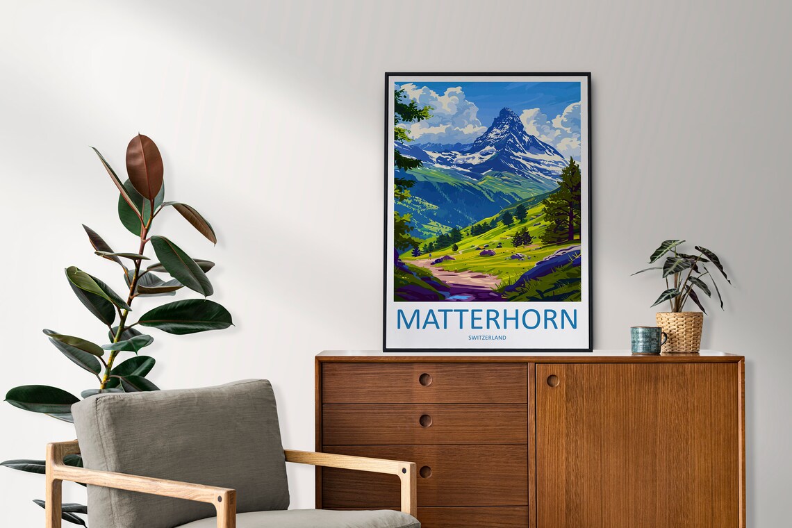Matterhorn Switzerland Green Summer Meadow Hiking Trail Poster - Image 2