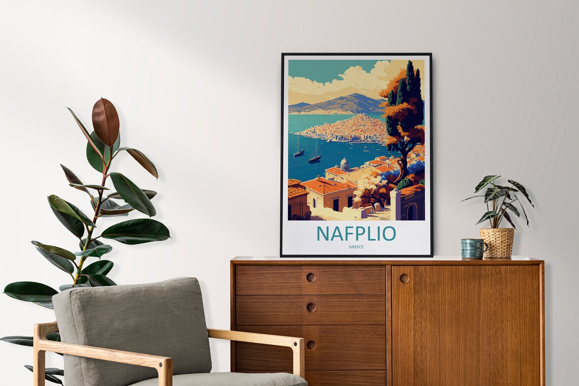 Nafplio Greece Coastal Panorama Sailboats Vintage Travel Poster Art - Image 2