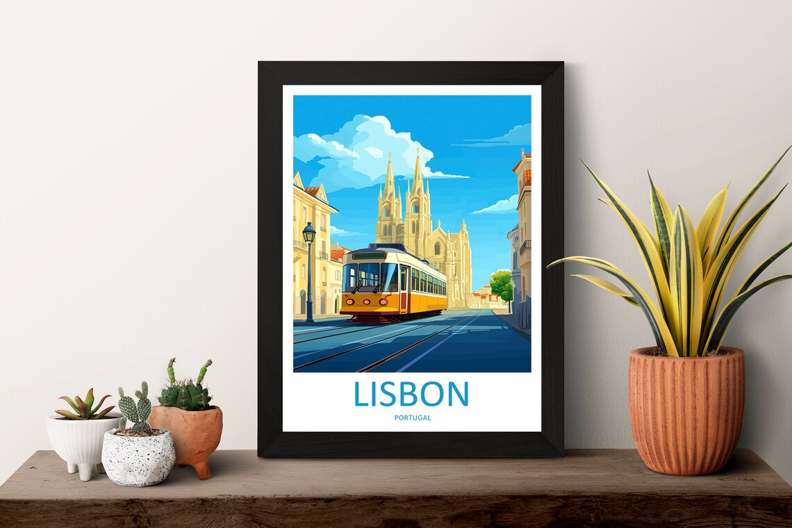 Lisbon Portugal Modern Tram Church Square Travel Poster Artwork - Image 3