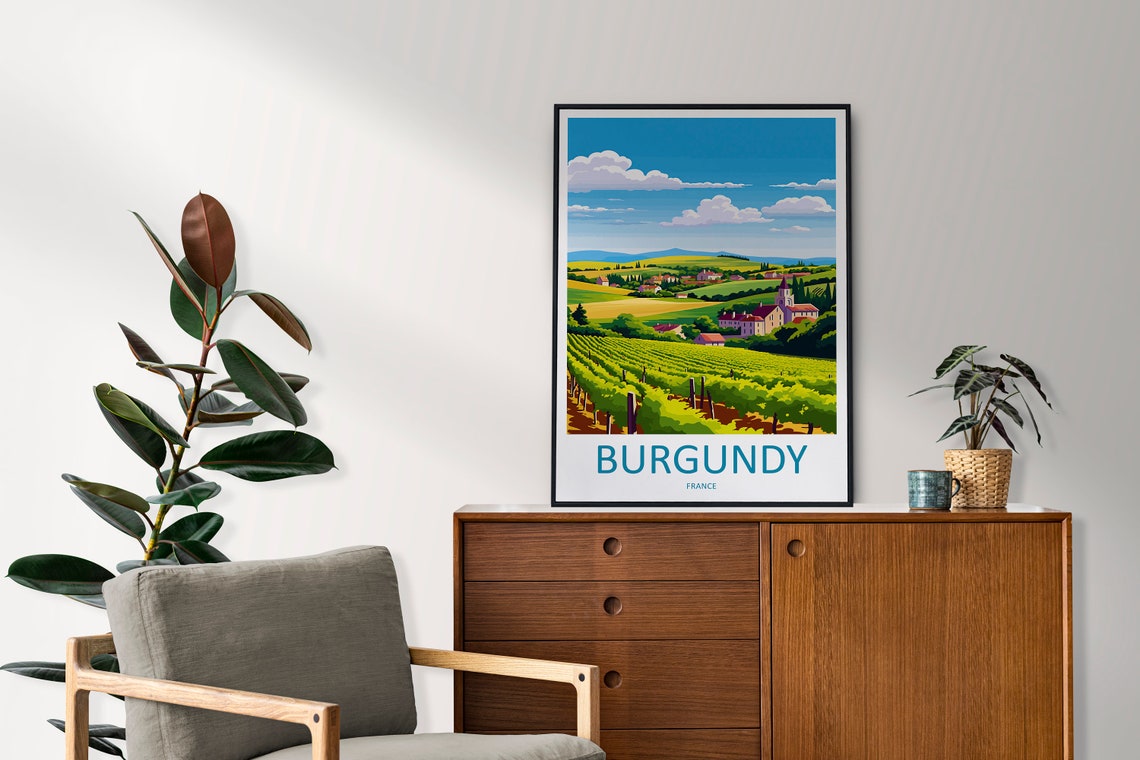 Burgundy Travel Print Wall Art Burgundy Wall Hanging Home Decor Burgundy France Gift Art Lovers Wall Art Print Art Burgundy Wall Art - Image 2