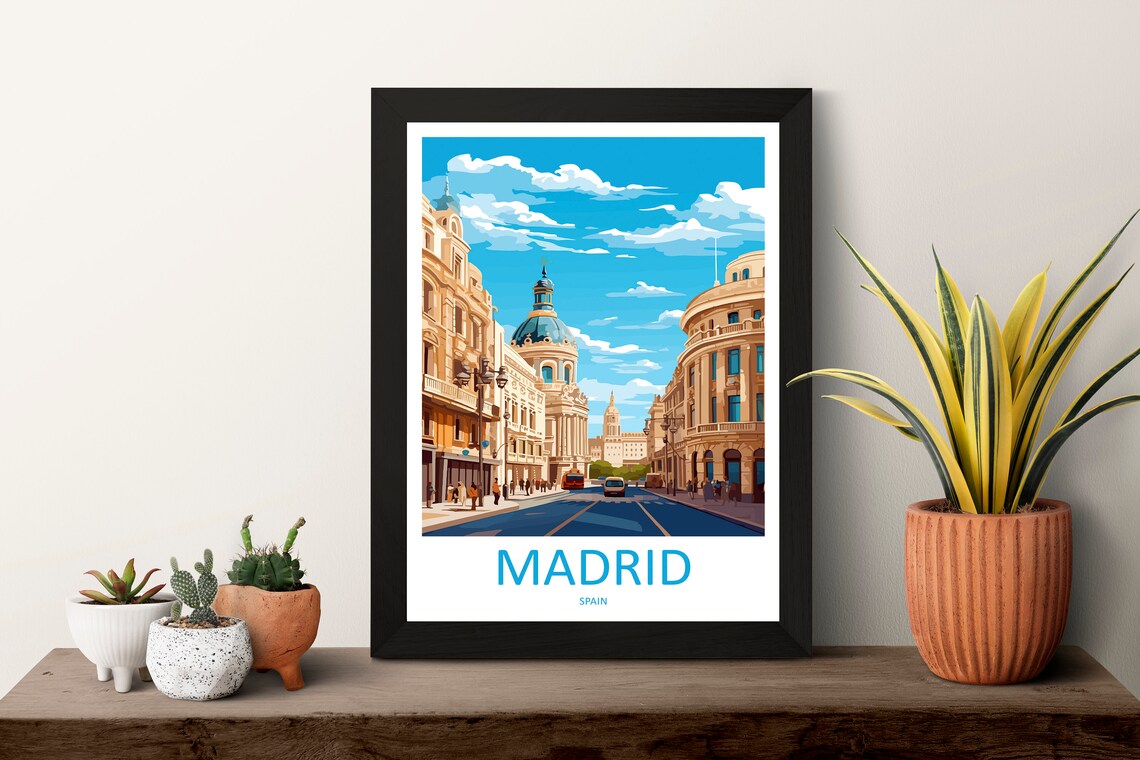 Madrid Spain Grand Street Domed Landmark Building Retro Art Poster - Image 3
