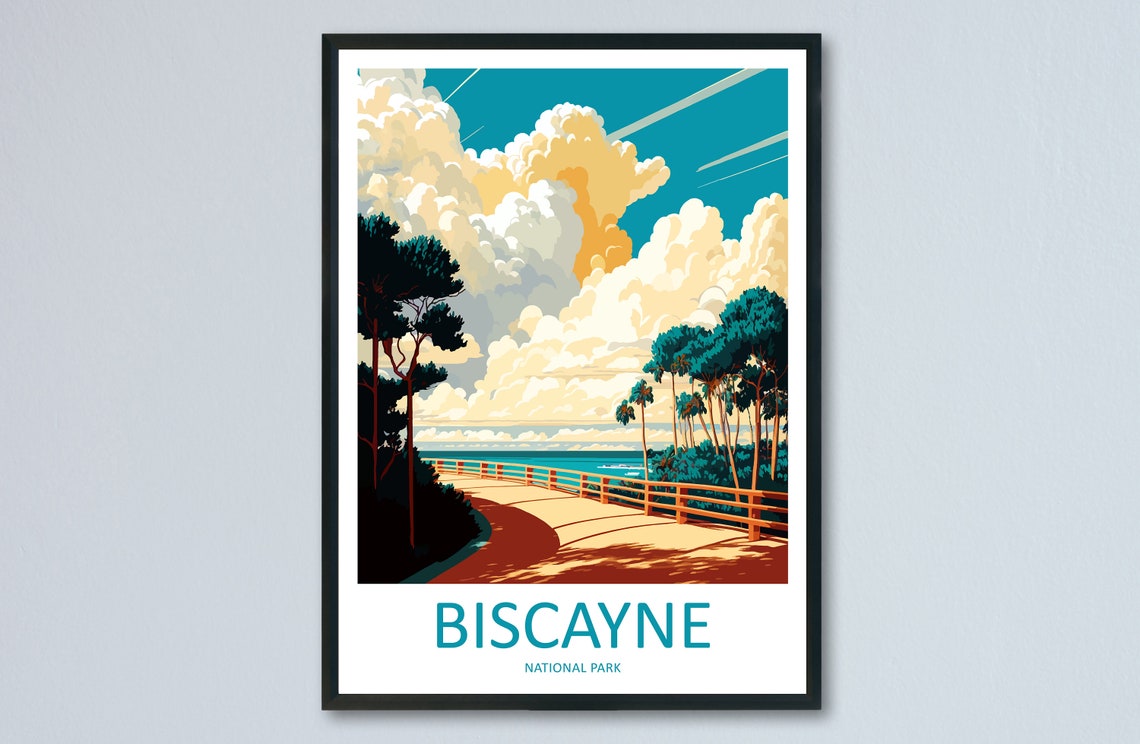 Biscayne National Park Boardwalk Ocean Sunset Palms Travel Poster