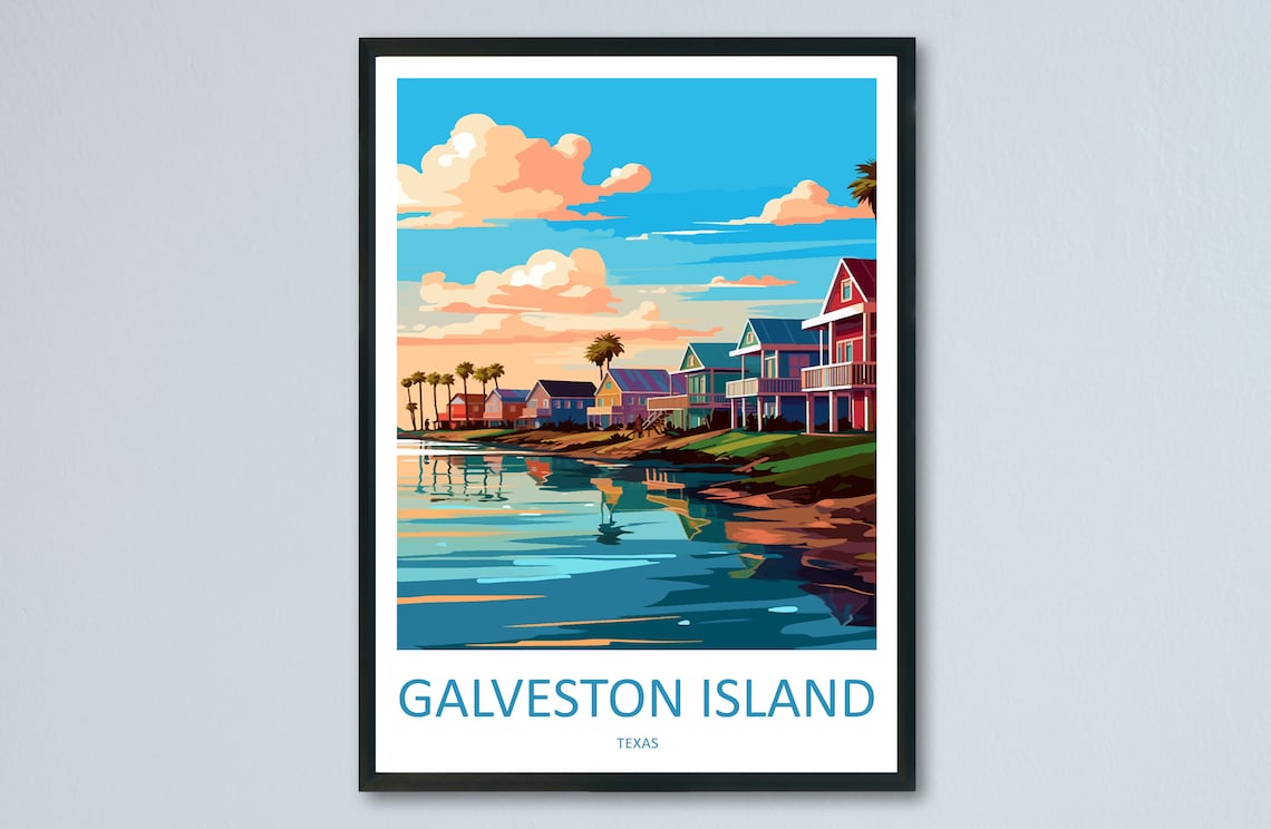 Galveston Island Travel Poster, Texas Wall Decor