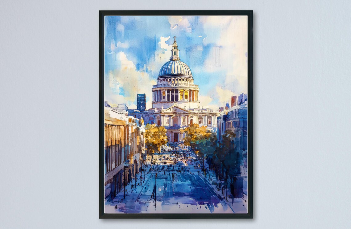 St Paul's Cathedral Dome London Street Watercolor Landmark Poster