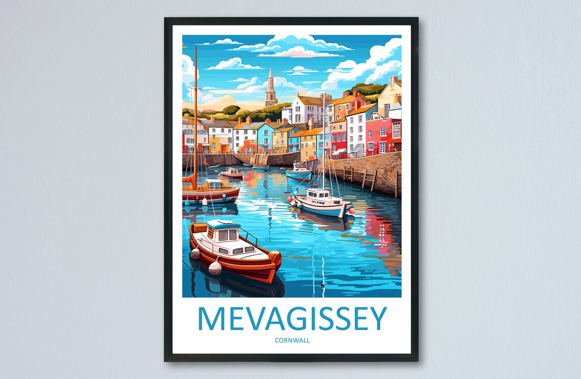 Mevagissey Travel Poster, England Place Wall Art